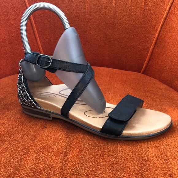 Aetrex Womens Brenda Sandals size 7 ES600W Black Tan Beaded Flat Adjustable - Picture 11 of 11